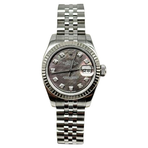 rolex ladies datejust 179174 factory silver diamond dial